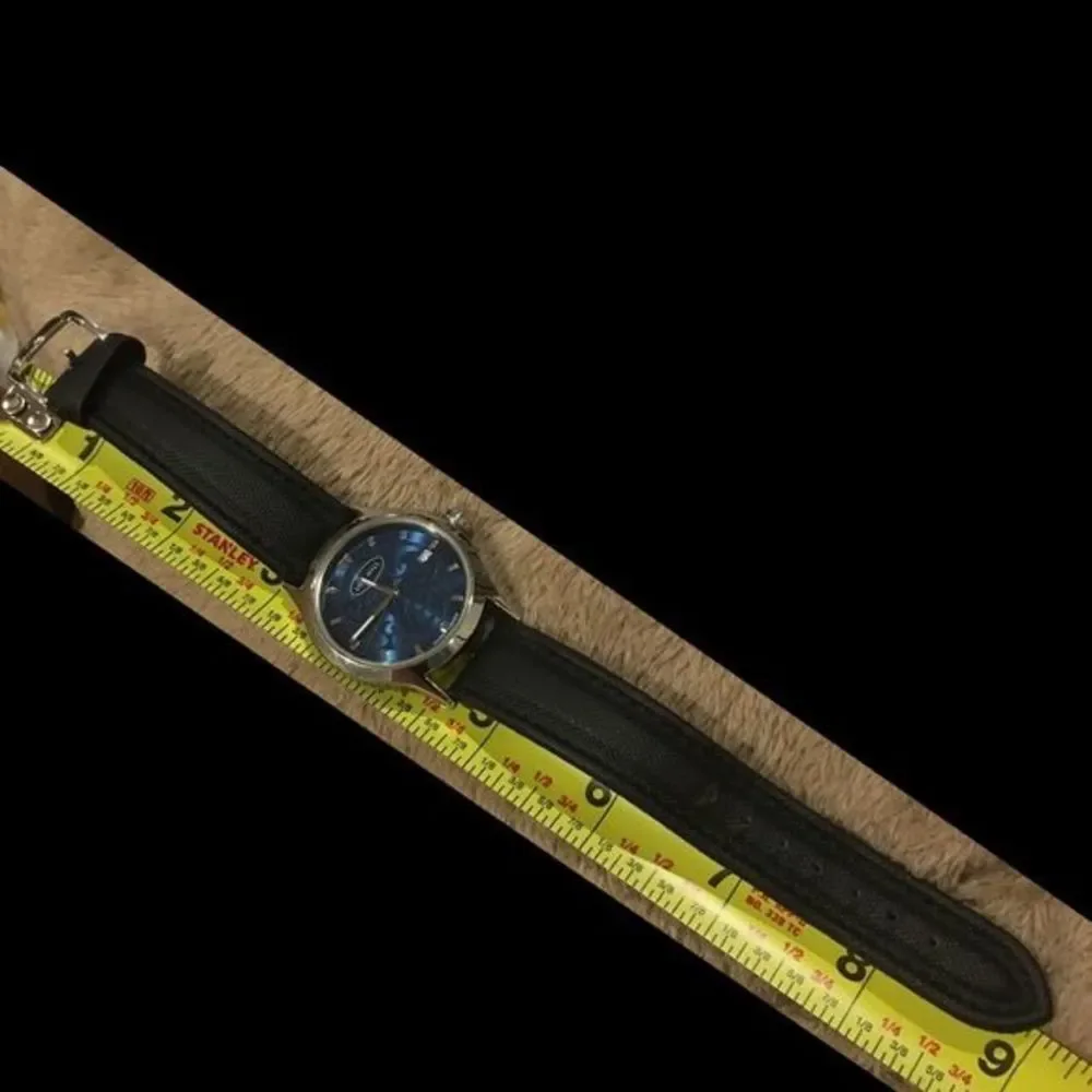 LOIS HILL Swiss Blue Round Face Watch with Black Leather Replacement Band